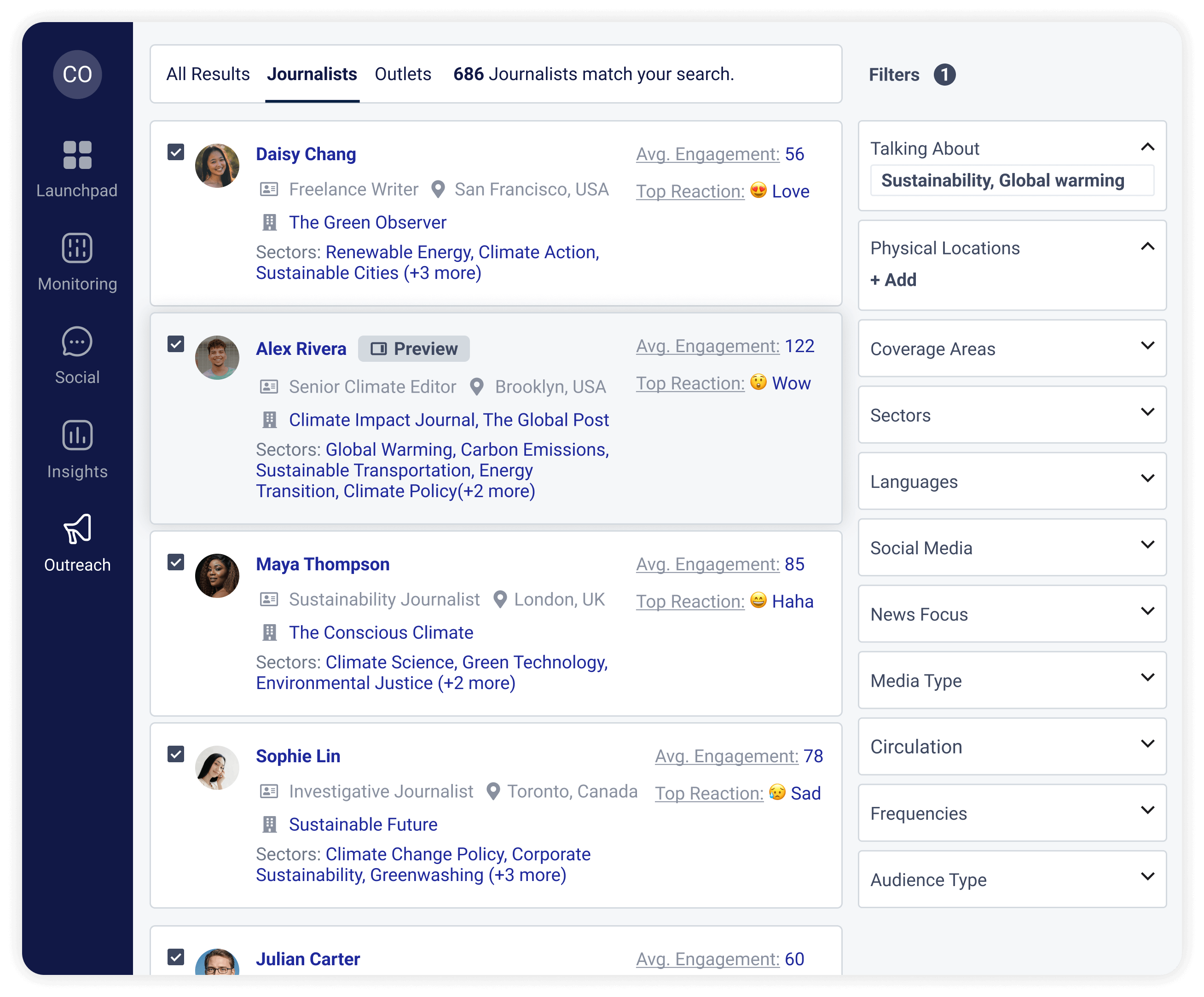 Base de dados de media da Cision para Media Relations